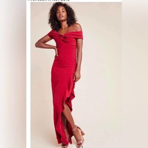 Shoshanna Midnight Red Off-The-Shoulder Asymmetrical Gown Size 6